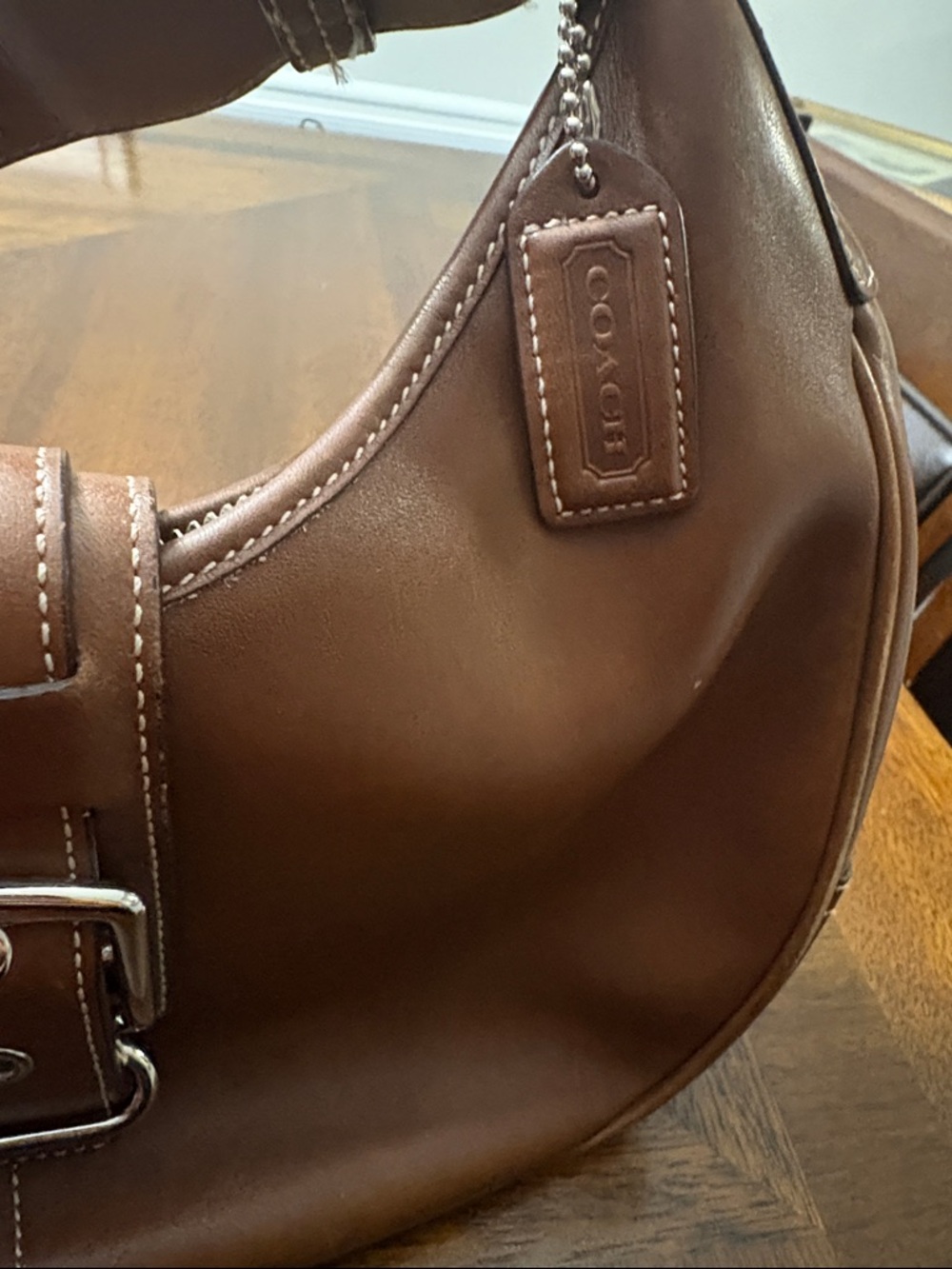 Coach Brown Leather Shoulder Bag with Buckle Detail - Picture 3 of 5
